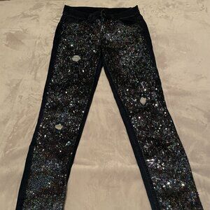 KIDS gently worn, Justice Blue jeans with sequins size 14 mid rise super skinny.